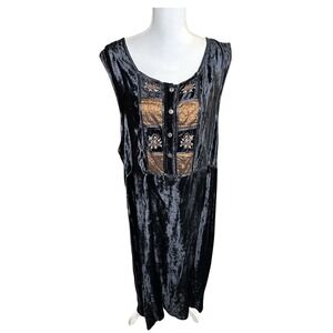 Vtg 90s Velvet Whimygoth Gown Maxi‎ Dress Black Gothic Brocade Fairycore Sz XL